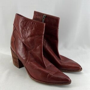 Flynn Short Cognac Brown Real Leather Zipper Block Heel Ankle Booties